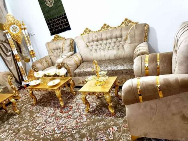 Selling two sets royal 7 seater sofa with three costume table’s