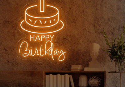 Happy Birthday LED Neon Sign with Cake – Perfect for Party D