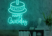 Happy Birthday LED Neon Sign with Cake – Perfect for Party D