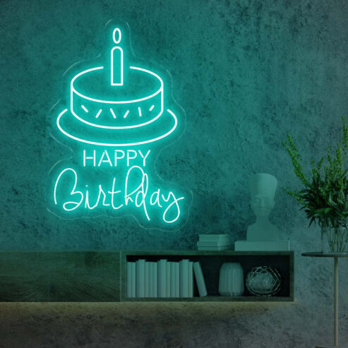 Happy Birthday LED Neon Sign with Cake – Perfect for Party D